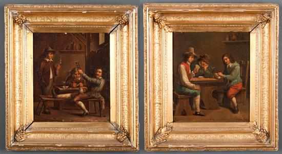 Appraisal: Dutch School th century Tavern Scenes pair of oils on