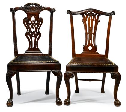 Appraisal: Two Anglo-Indian George III style rosewood sidechairs The carved toprail