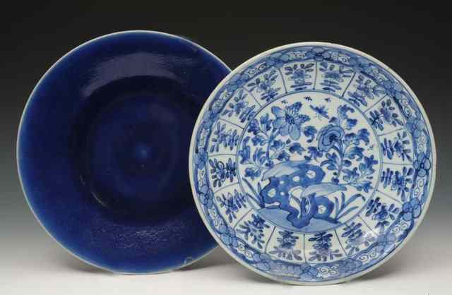 Appraisal: A CHINESE BLUE AND WHITE PORCELAIN DISH central rockwork and