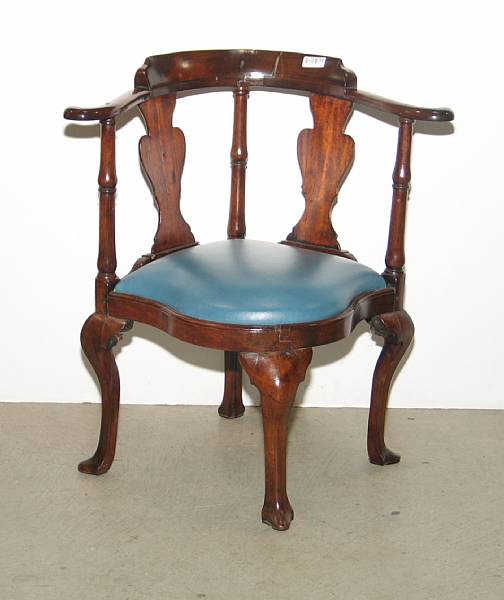 Appraisal: A George III mahogany corner chair restorations height in width