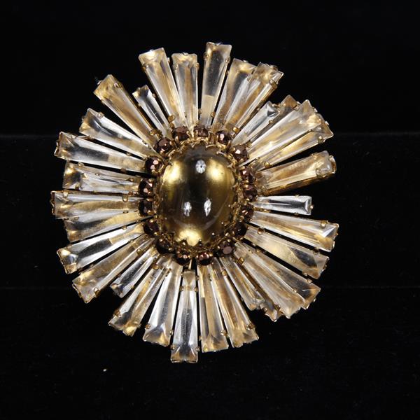 Appraisal: Schreiner Floral Ruffle Brooch Pin with Brown Jewel dia