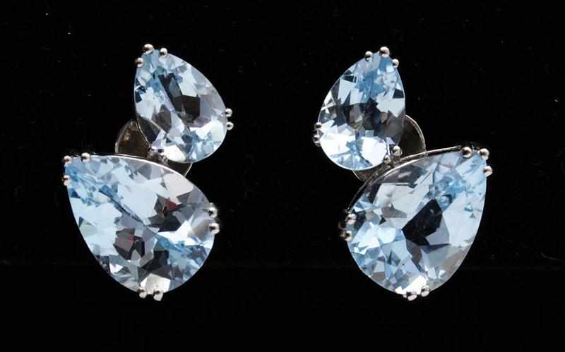 Appraisal: PAIR OF K WHITE GOLD AND BLUE TOPAZ EAR CLIPS