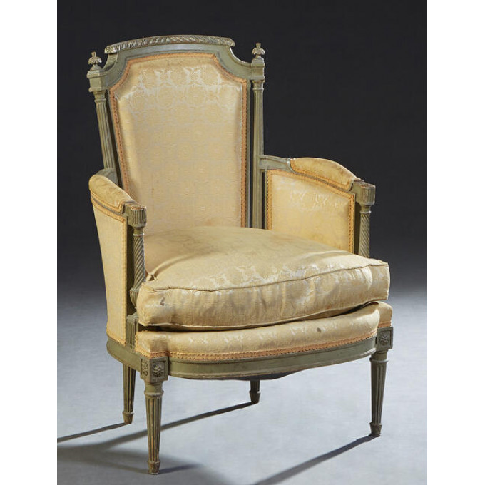 Appraisal: French Louis XVI Style Polychromed Bergere th c the canted