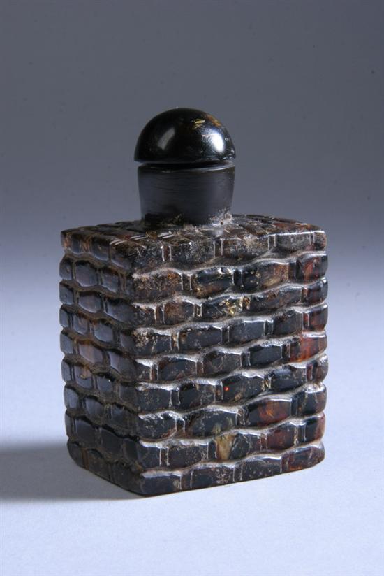 Appraisal: CHINESE TORTOISESHELL SNUFF BOTTLE Rectangular form with basket wave motif