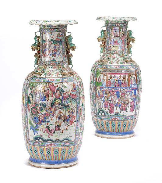 Appraisal: A pair large Canton famille rose enameled export porcelain vases