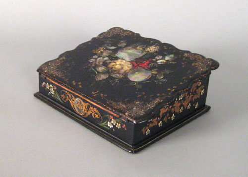 Appraisal: Chinese lacquerware and mother of pearl inlaid lap desk mid