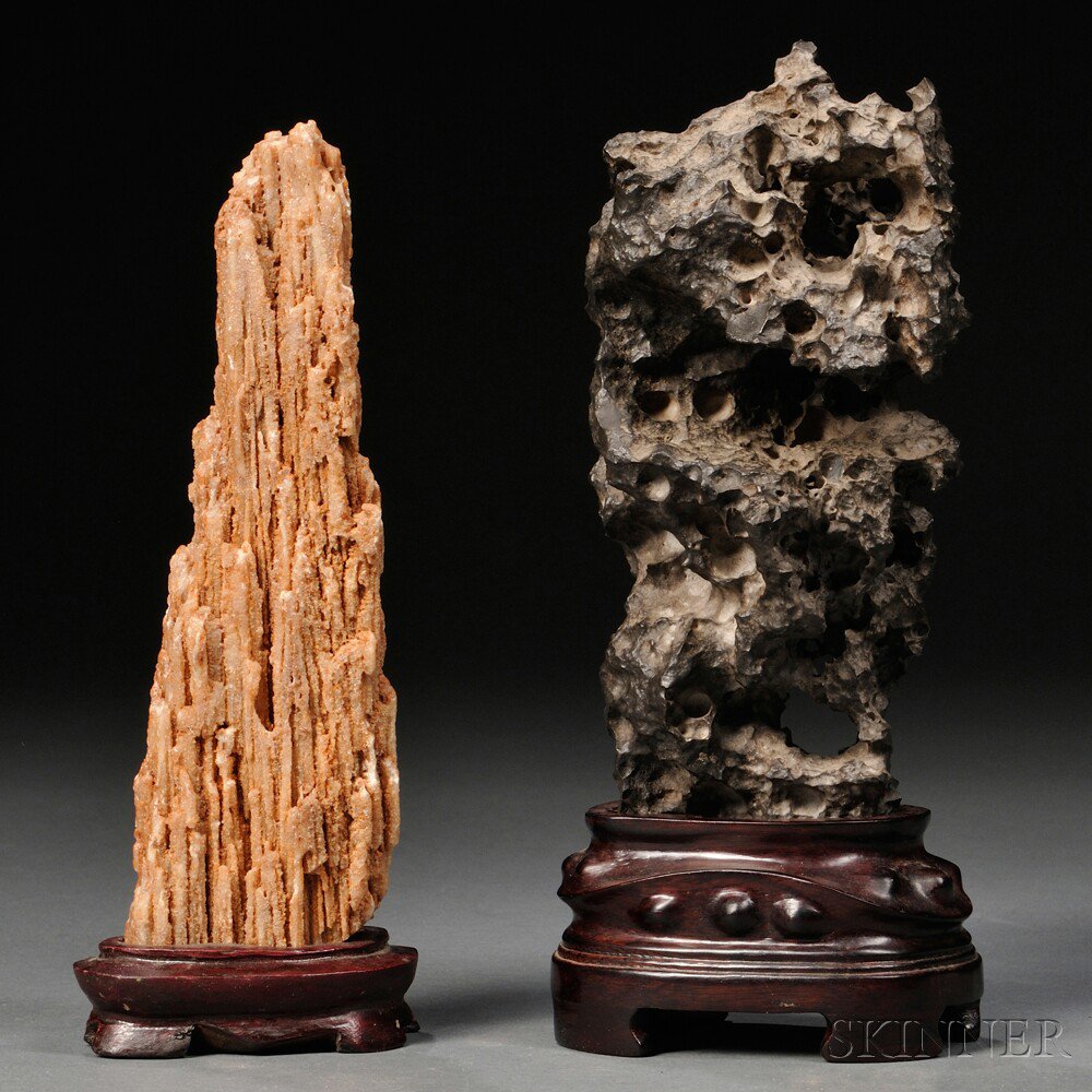 Appraisal: Two Scholar's Stones China a Ying stone with extensive networks