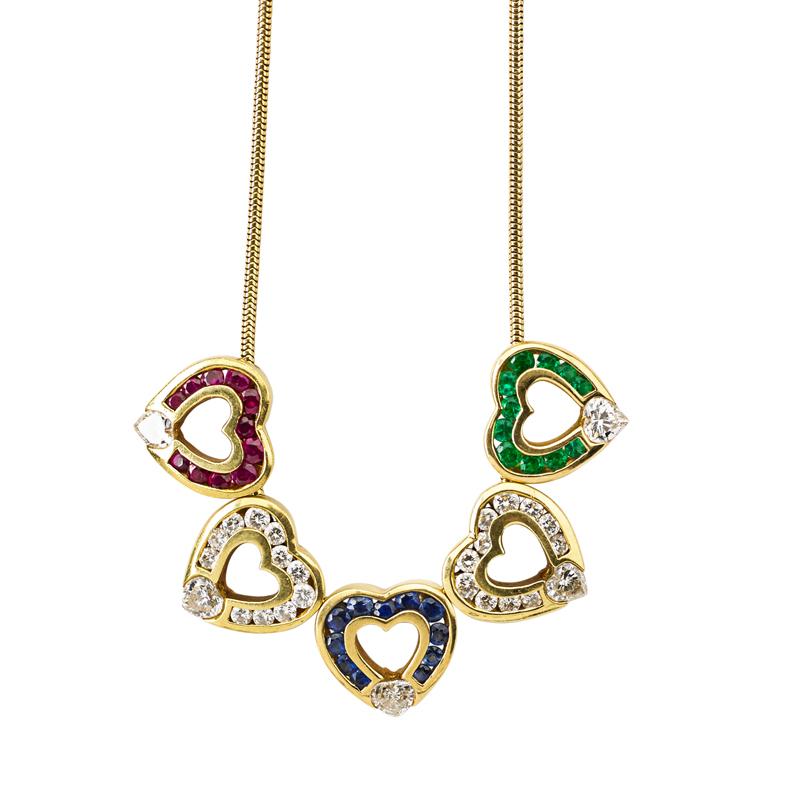 Appraisal: KRYPELL GEM-SET K GOLD HEART MOTIF NECKLACE Five yellow gold