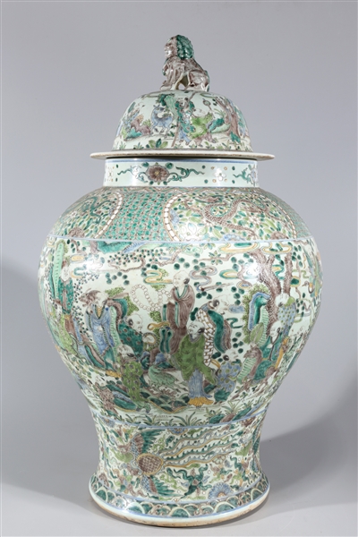 Appraisal: Large Chinese famille verte enameled porcelain covered vase with numerous