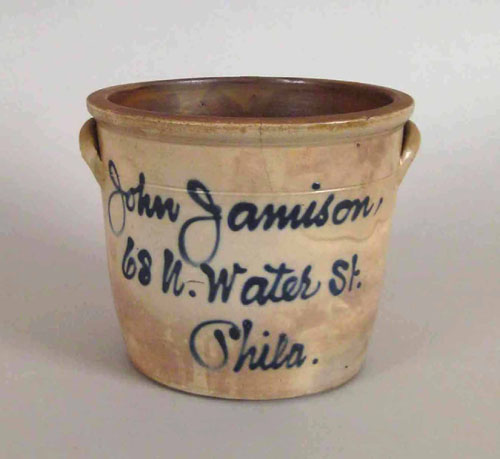 Appraisal: Blue decorated stoneware crock th c with script John Jamison