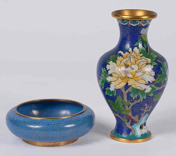 Appraisal: Cloisonne Vase and Bowl Chinese two pieces of cloisonne including