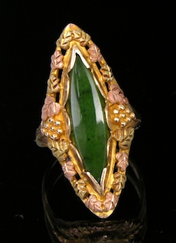 Appraisal: A Tri-Color Gold Ring with Jade k yellow rose and