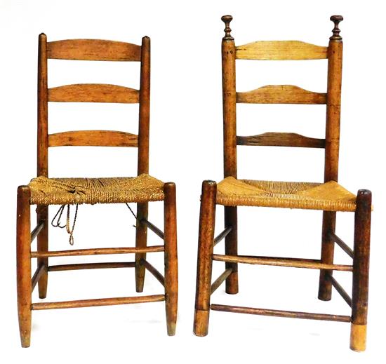 Appraisal: Two th th C American ladder back side chairs with