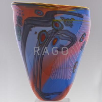 Appraisal: WES HUNTING Colorfield Series glass vase with cased and applied