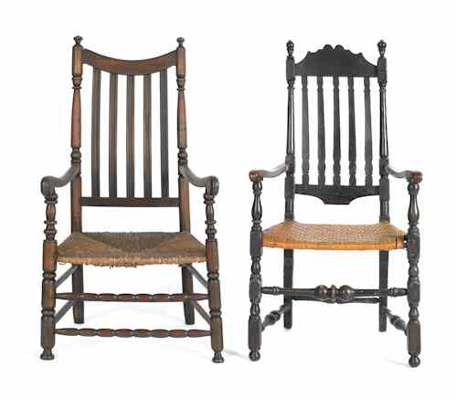 Appraisal: Two New England banisterback maple armchairs ca each with a