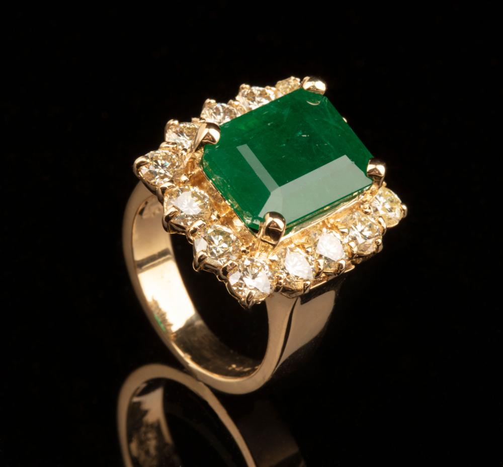 Appraisal: kt Yellow Gold Emerald and Diamond Ring center prong-set octagonal