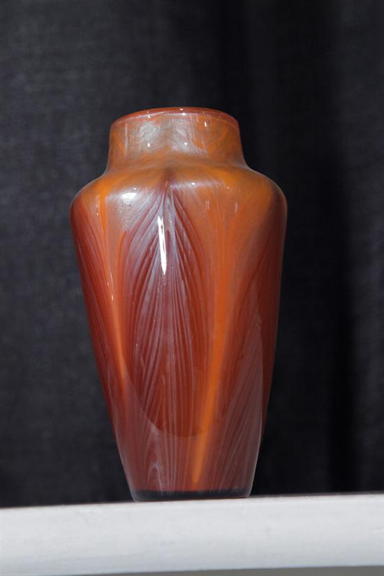 Appraisal: ART GLASS VASE Shouldered vase with orange pulled feather decoration