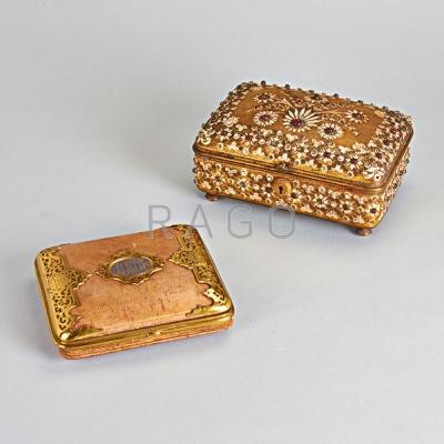 Appraisal: TIFFANY CO JEWELRY CASKET AND HANDKERCHIEF BOX Enameled and jeweled