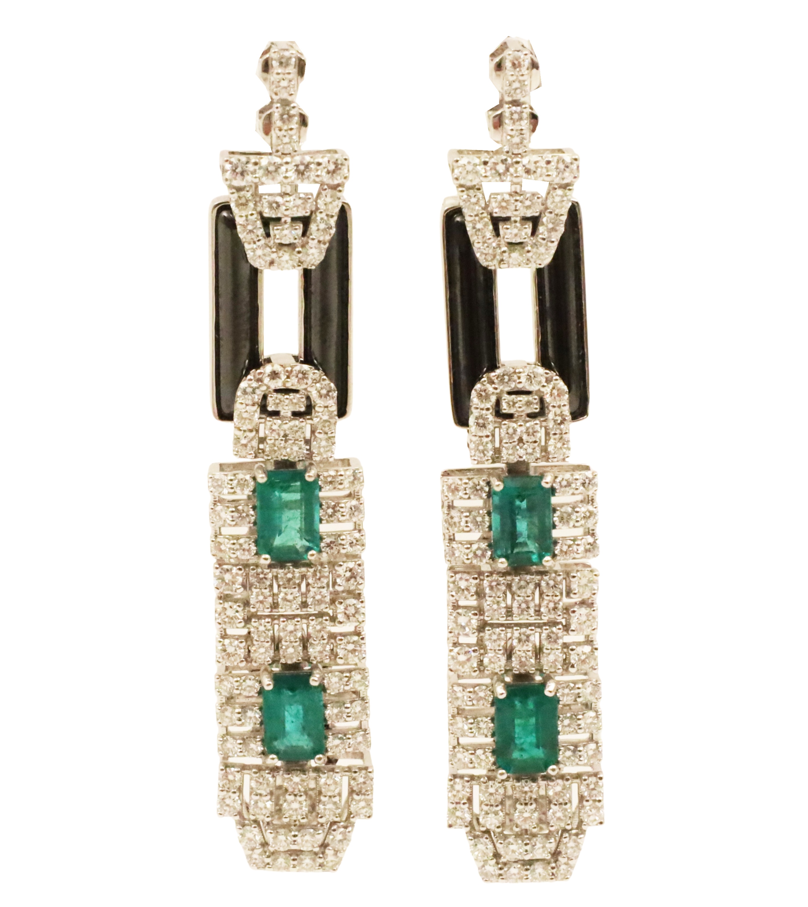 Appraisal: Pair of K white gold Art Deco style emerald onyx