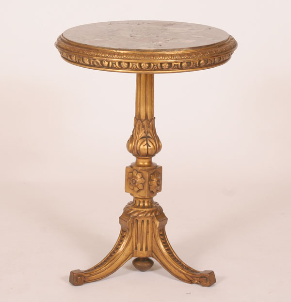 Appraisal: Continental marble top stand pedestal table gilt high relief carved