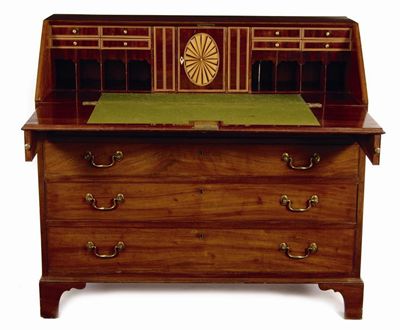 Appraisal: A late George III mahogany bureau the baize lined interior