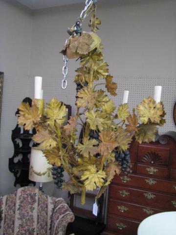 Appraisal: A vintage cast metal hanging light fixture with grape and