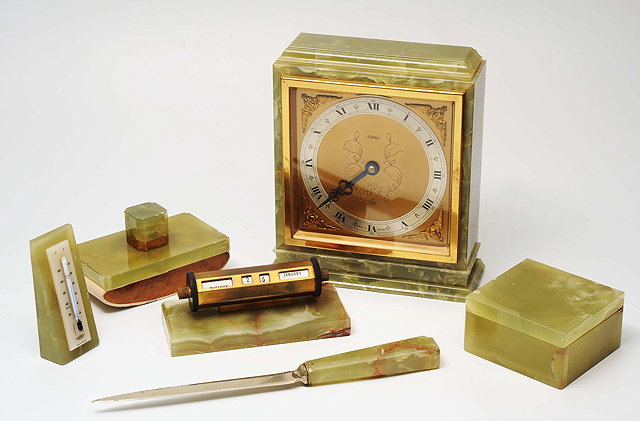 Appraisal: A 'S GREEN ONYX DESK SET retailed by Asprey of