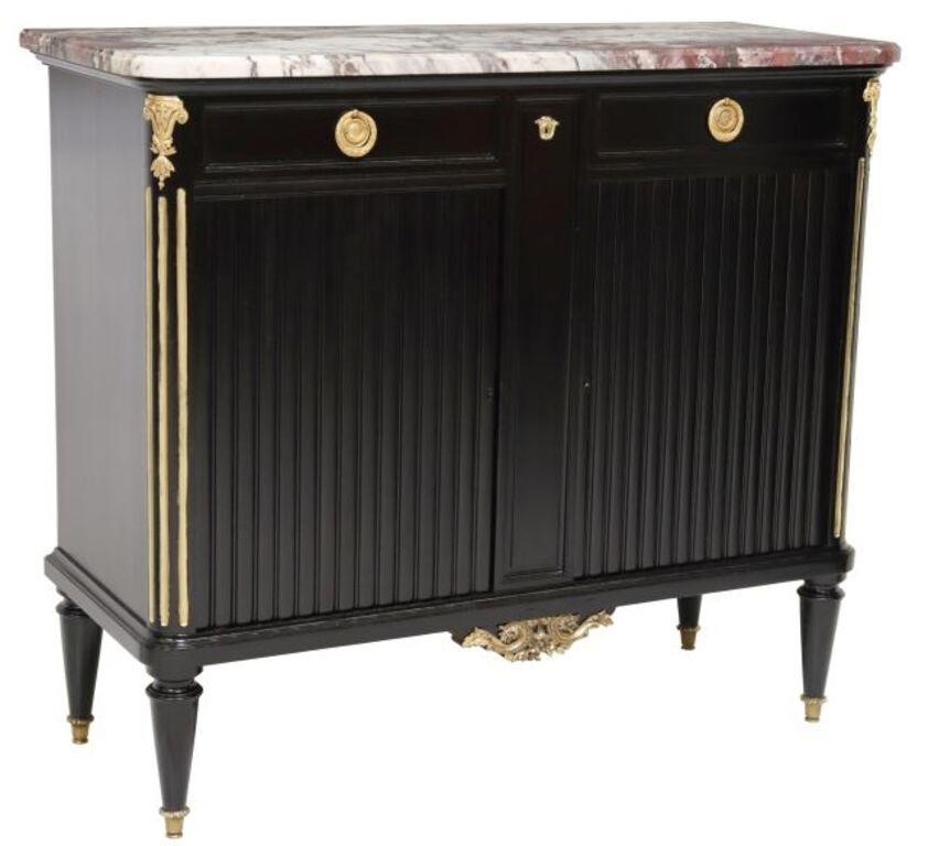 Appraisal: French Louis XVI style ebonized sideboard th c having marble