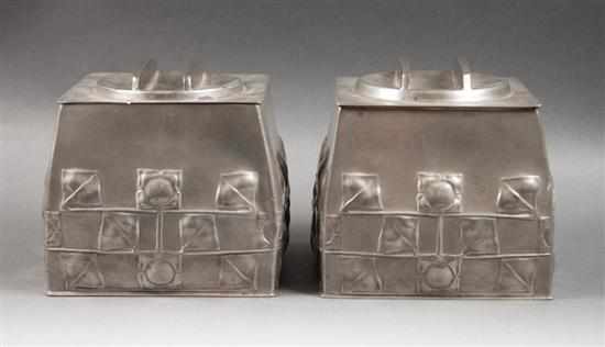 Appraisal: Pair of Liberty Tudric pewter biscuit boxes square form with