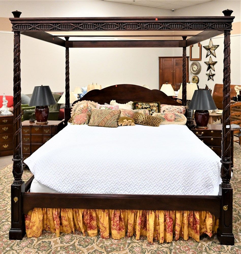 Appraisal: Baker King Size Mahogany Canopy Bed having carved posts and