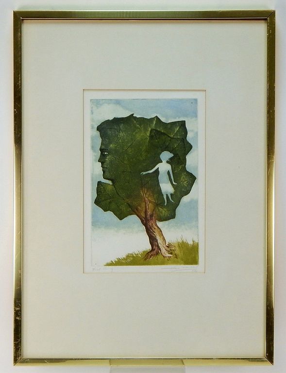 Appraisal: Hank Laventhol Surrealist Tree Colored Engraving Hank Laventhol New York