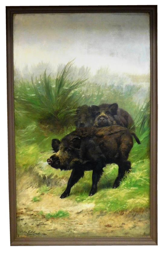 Appraisal: Jules-Bertrand Geliberts French - oil on canvas c wildlife scene