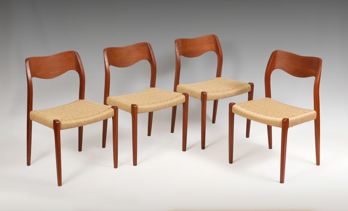 Appraisal: NIELS MOLLER MODEL DANISH DINING CHAIRS Teak frames with shaped