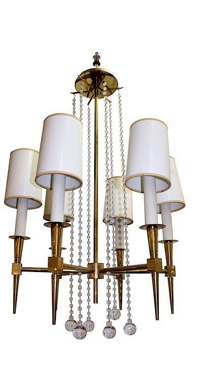 Appraisal: Tommi Parzinger Mid-Century Six-Arm Chandelier Tommi Parzinger mid-century modern six-arm