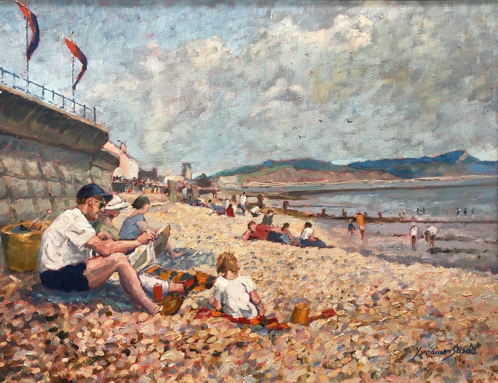 Appraisal: Yvonne Slade Contemporary 'The Sunday Morning Papers Lyme Regis' oil