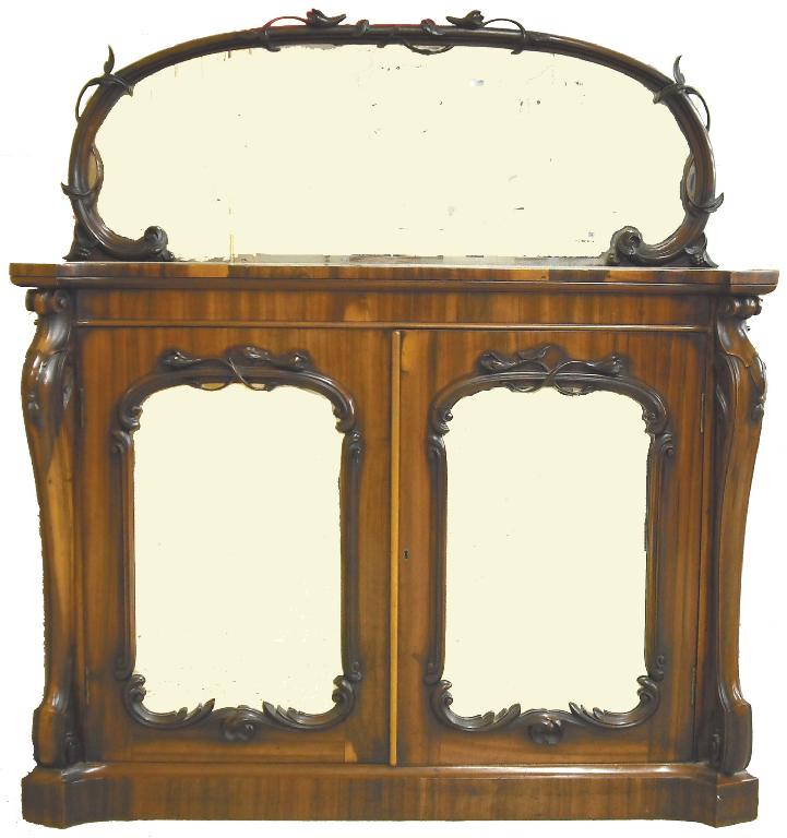 Appraisal: Good Victorian rosewood chiffonier the oval mirrored back with a