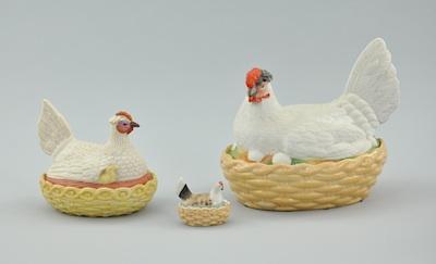 Appraisal: Three Staffordshire Biscuit Hen Tureens Each in a different size