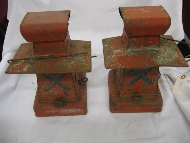 Appraisal: Pair of Railroad Crossing Lanterns original red paint seldom found