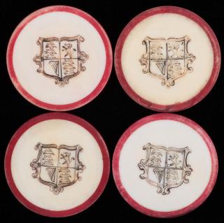 Appraisal: Four Shield Inside Red Rim Ivory Poker Chips English ca