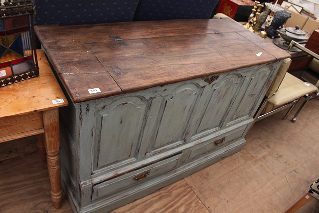 Appraisal: AN ANTIQUE OAK PAINTED MULE CHEST cm wide