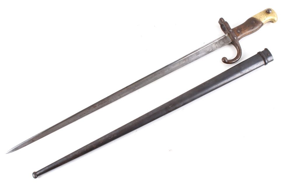 Appraisal: French M WWI Sword Bayonet w Scabbard Available in this