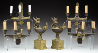 Appraisal: GROUP OF FRENCH EMPIRE WALL SCONCES AND PAIR OF GARNITURES