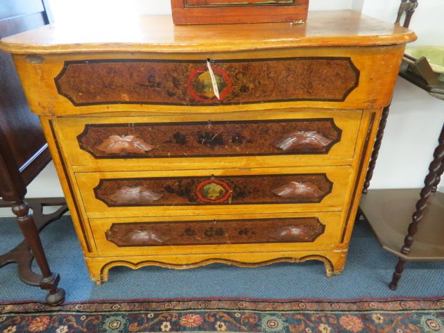 Appraisal: Victorian Cottage Style Handpainted Chest carved leaf pulls drawer