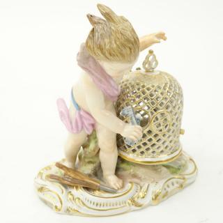 Appraisal: th Century Meissen Porcelain Putti Catching Birds Figurine Blue crossed