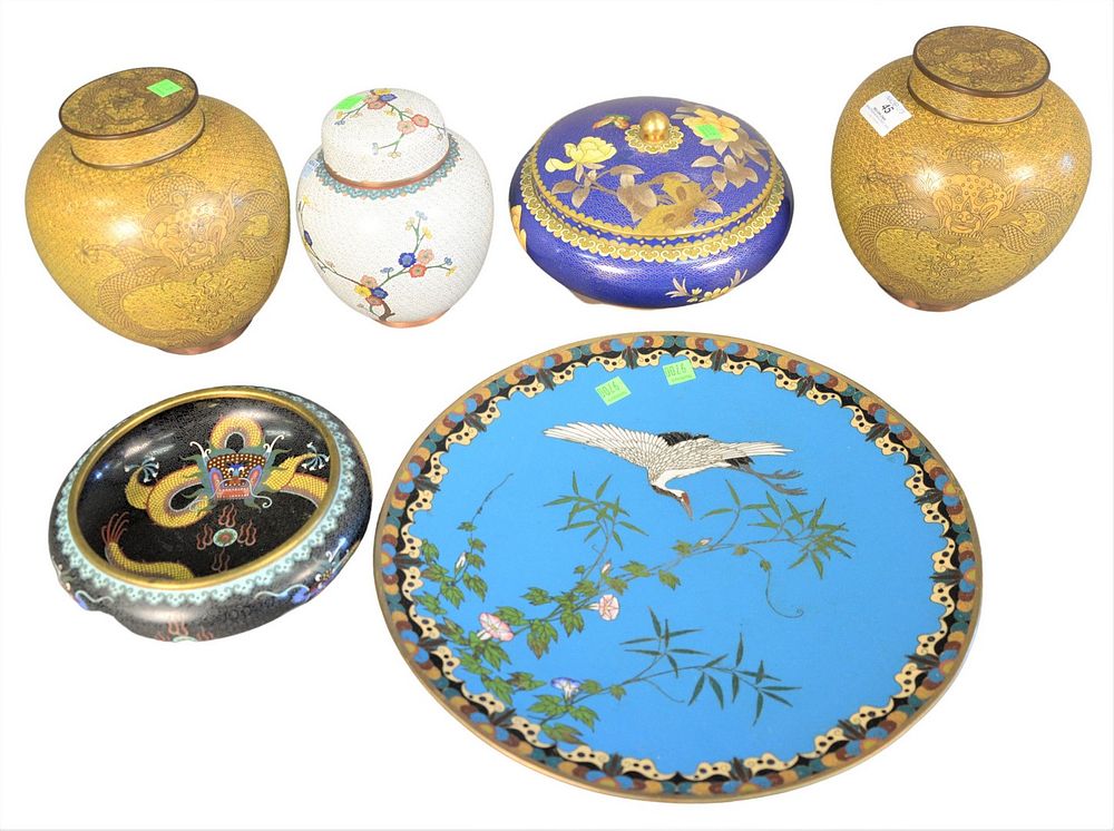 Appraisal: Six Piece Cloisonne Group to include a turquoise charger having