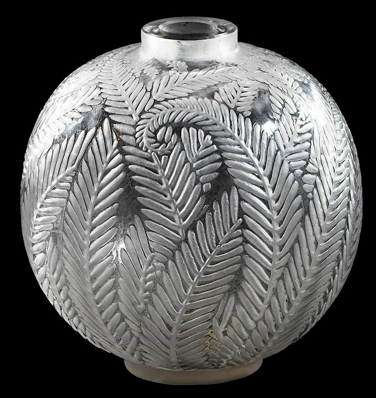 Appraisal: R Lalique Palmes Frosted Vase model introduced model number molded