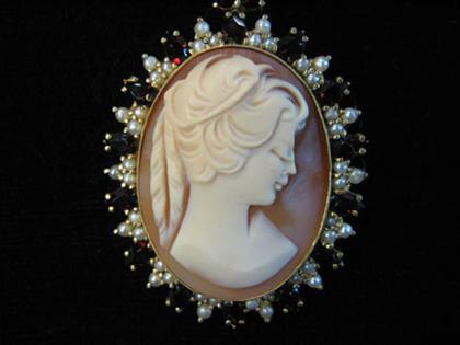 Appraisal: Cameo pendant Surrounded by seed pearls pear shaped and round