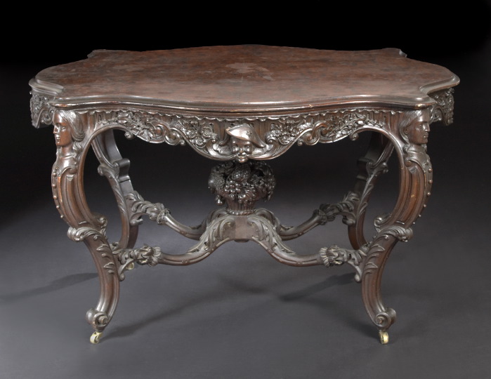 Appraisal: American Rococo Revival Burled Walnut and Walnut Parlor Table third