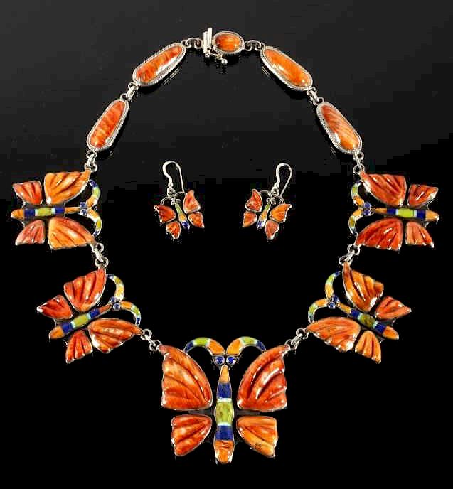 Appraisal: K Smith Navajo Spiny Oyster Butterfly Set RARE Provided for