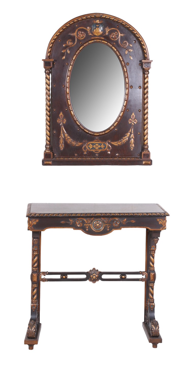 Appraisal: Italian style console table and mirror carved floral decoration and